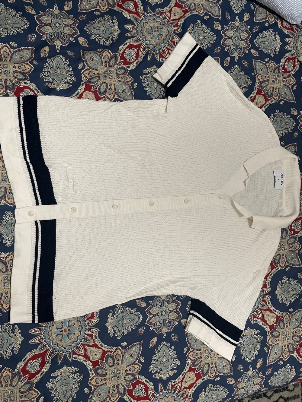 Old Navy White Short-Sleeve Polo with Navy Trim